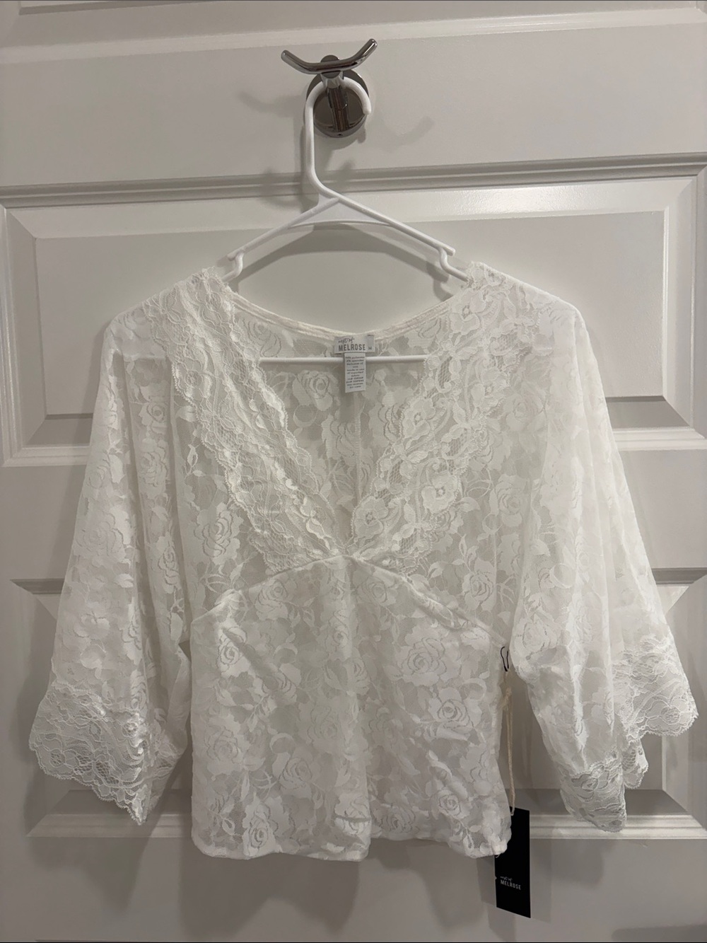 Women’s White Floral Lace V-Neck Blouse by Melrose